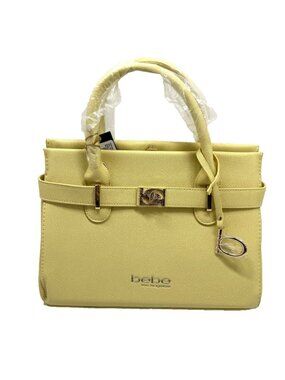 Bebe Yellow Satchel Handbag NWT Structured Top Handle Purse Gold Hardware